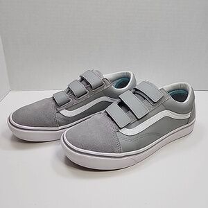 VANS KIDS OLD SKOOL V Gray/White Leather/Suede Kids US Size 3
